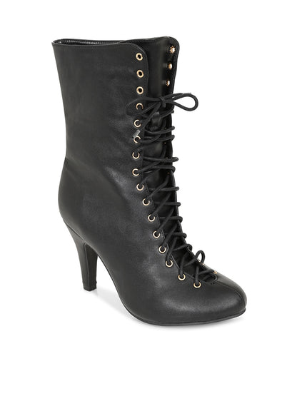 Black Vintage Style Almira Lace-up Boots by Lulu Hun