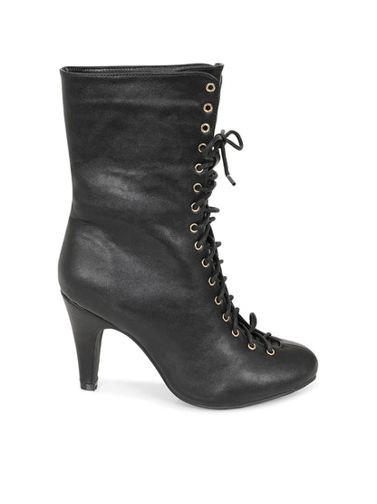 Black Vintage Style Almira Lace-up Boots by Lulu Hun