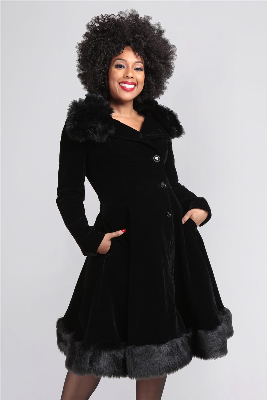 Nuit Quilted Velvet Swing Coat by Collectif