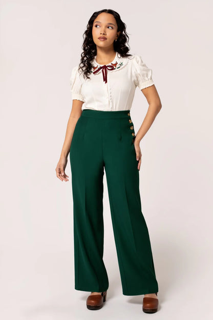 Ginger Dark Green Trousers by Hell Bunny