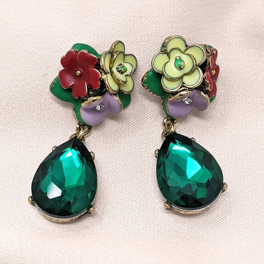 Frida Small Flower Cluster Earring with Teardrop Stone by Lovett & Co