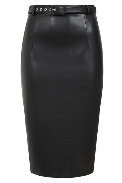 Ada Black PU Pencil Skirt