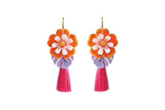 Tropical Orange Flower Earrings by LaliBlue