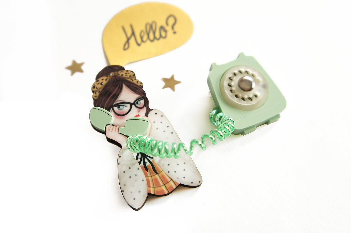 Girl on the Phone Brooch by Laliblue