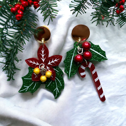Poinsettia and Candy Earrings by Laliblue
