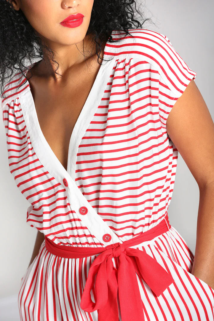 Ahoy Red White Stripe Jumpsuit by Hell Bunny Lemonie Boutique