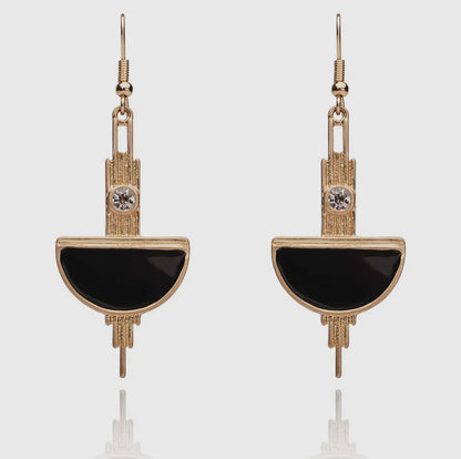 Gold and Black Art Deco Earrings by Lovett & Co