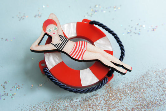 Bather Pin Up Girl Brooch and Necklace by LaliBlue