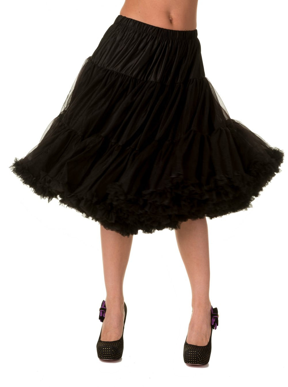 Model dancing in black Lifeforms petticoat 