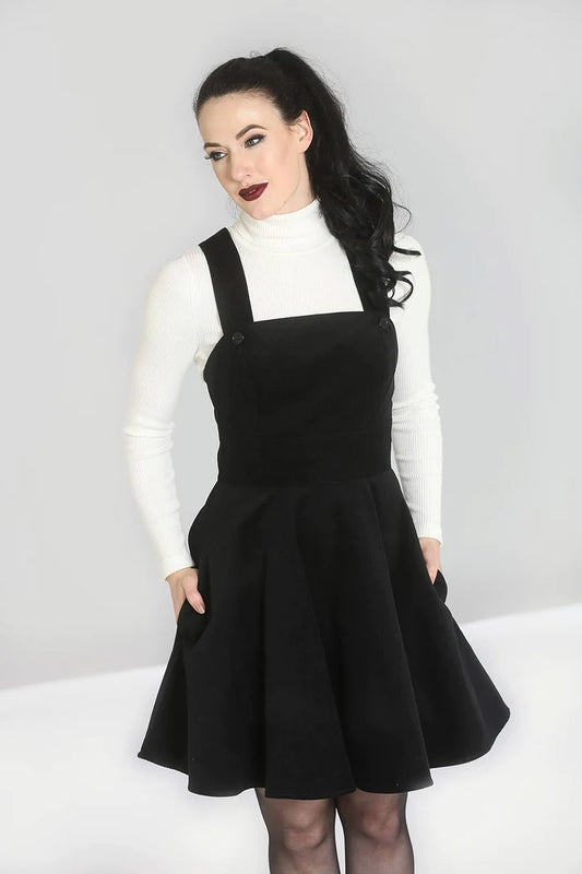 Wonder Years Pinafore Dress in Black by Hell Bunny