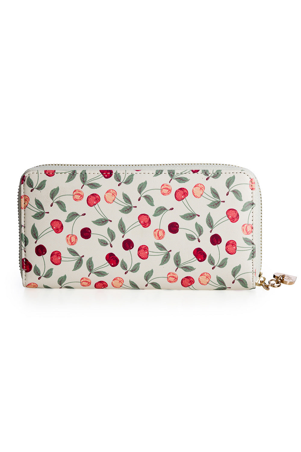 The back of the country cherry purse with no bow detail just a cherry print on a white background
