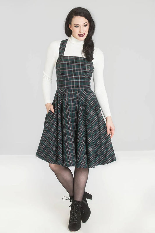 Peebles Green Pinafore Dress by Hell Bunny