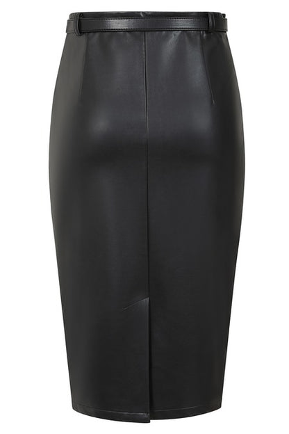 Ada Black PU Pencil Skirt