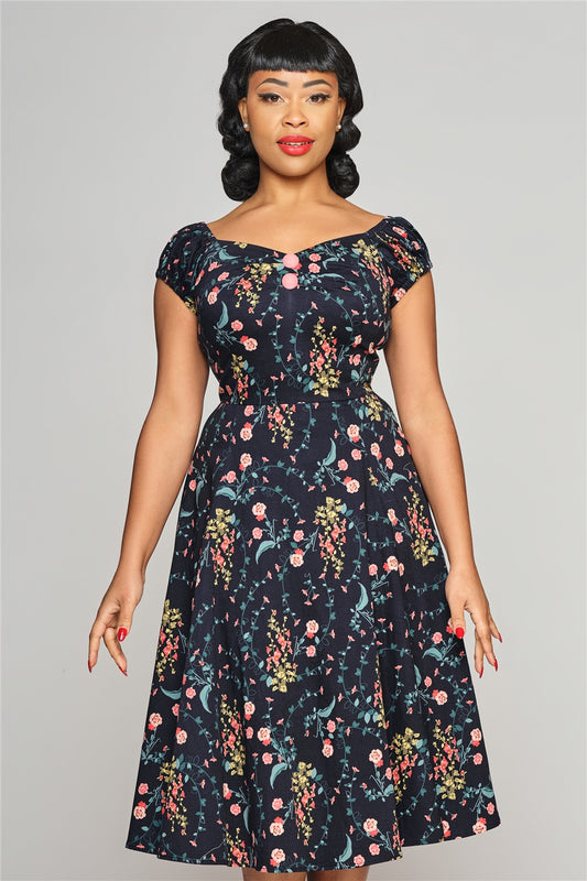 Dolores Hollyhocks Hooray Swing Dress by Collectif