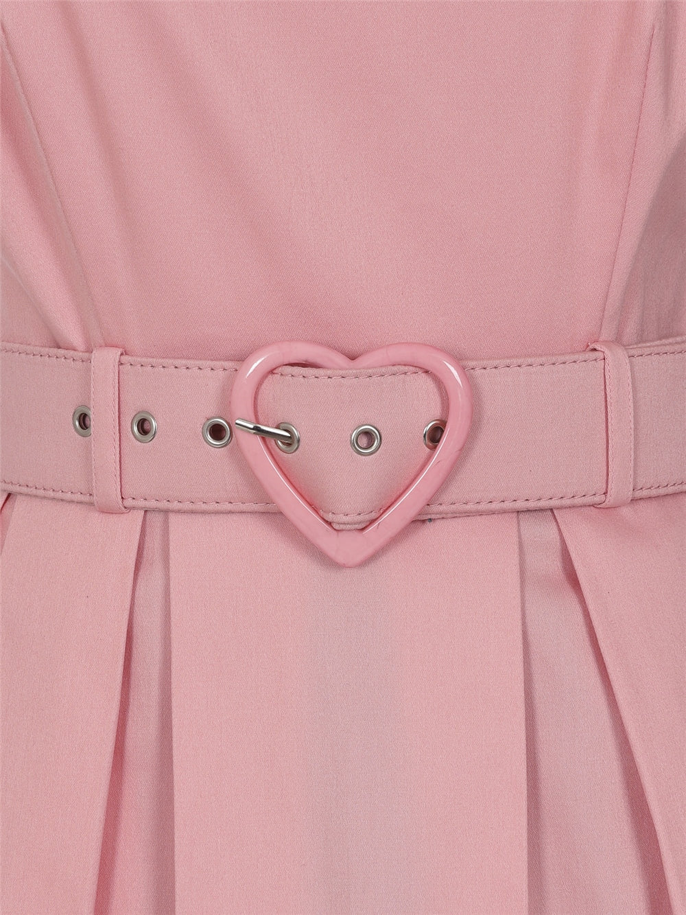Close up of the wide belt with heart shaped buckle on the Dorothy dress (included)