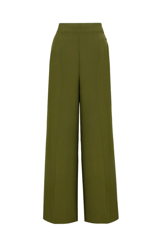 Ginger Swing Trousers in Khaki Green by Hell Bunny