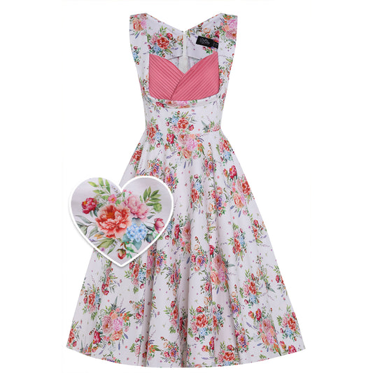 Grace Vintage Style Jive Dress In White English Garden by Dolly & Dotty