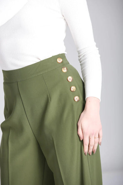 Ginger Swing Trousers in Khaki Green by Hell Bunny