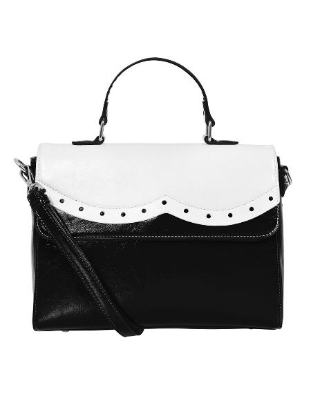 black and white handbag designed by lulu hun with scalloped detailing.