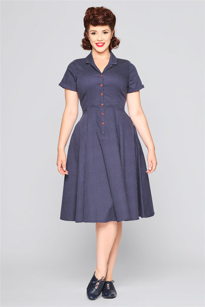 Caterina Mini Polka Navy Swing Dress by Collectif