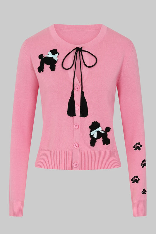 The Char Poodle Cardigan by Collectif with black paw print detail on the right sleeve