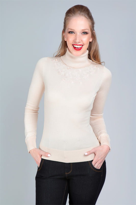 Quincy Polo Neck Embroidered Top by Bright and Beautiful