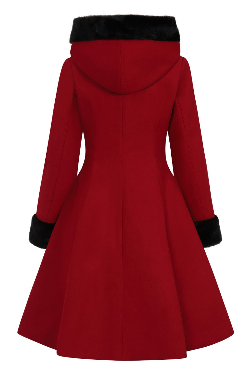 The back of the Amaya Burgundy Red Women's Winter Hooded Coat