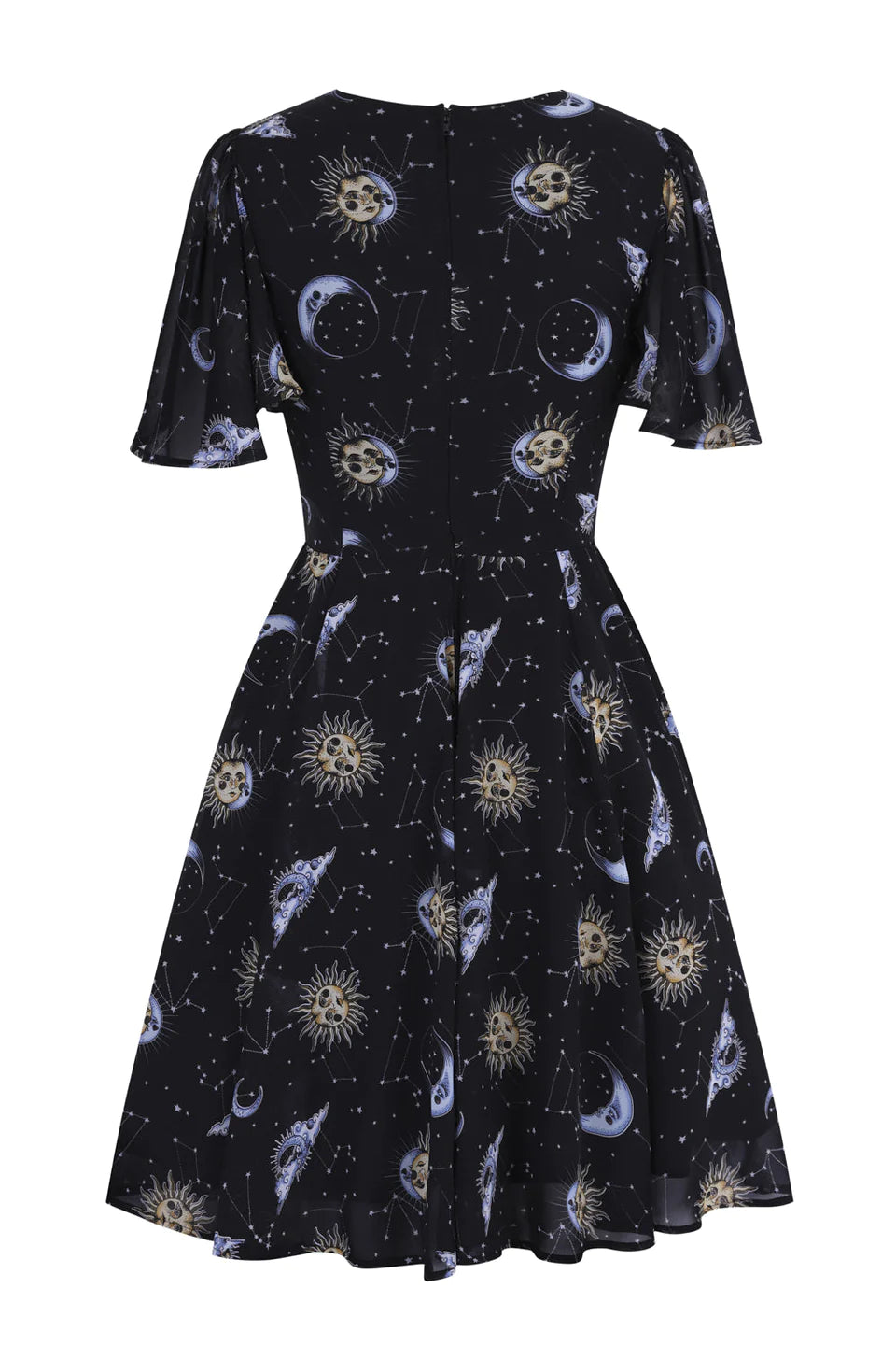The back of the Solaris Moon and Stars dress  against a plain white background