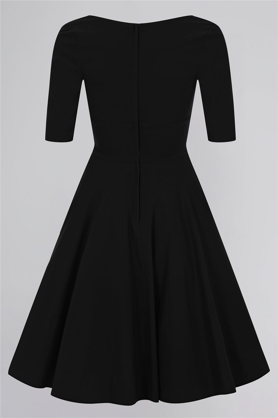 Black Trixie Doll Dress back showing the concealed zipper detail