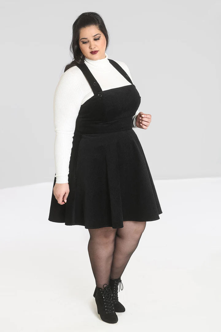 Wonder Years Pinafore Dress in Black by Hell Bunny