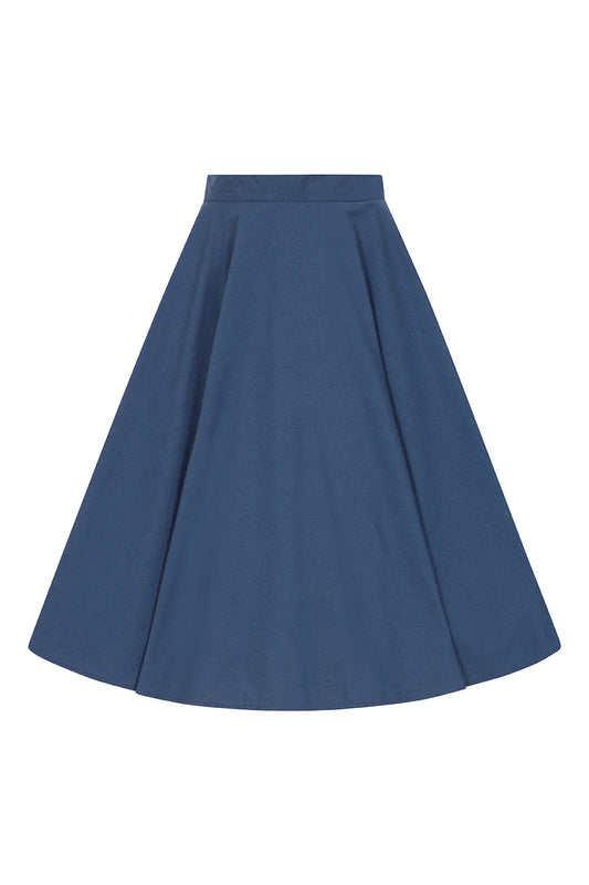 The Abi 50s style swing skirt in navy blue against a white background