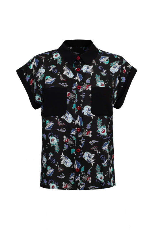 Amanita Mushroom Print Shirt by Hell Bunny