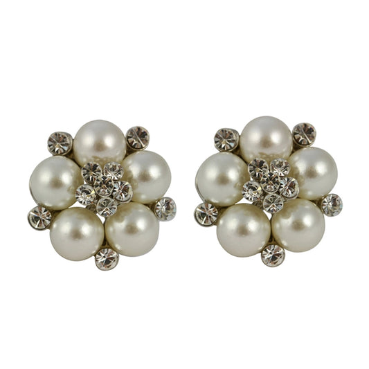 Audrey Hepburn-inspired clip-on earrings with glass pearls and diamante stones, perfect for 1950s vintage glamour.