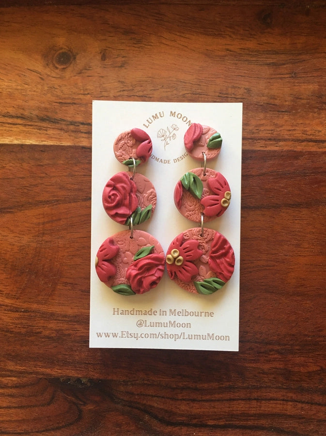 Must Love Flowers Dangle Earrings in Rose/Red by Lumu Moon