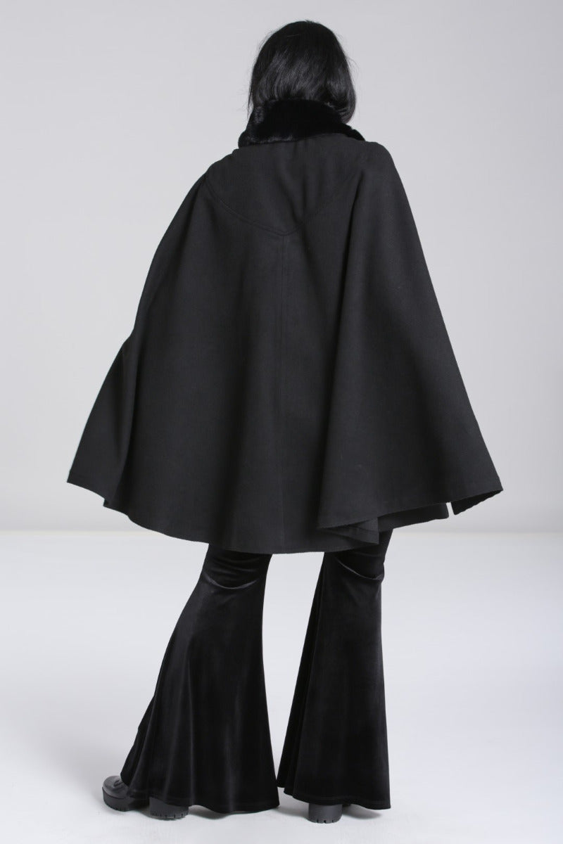 Devon Black Coat with Cape by Hell Bunny