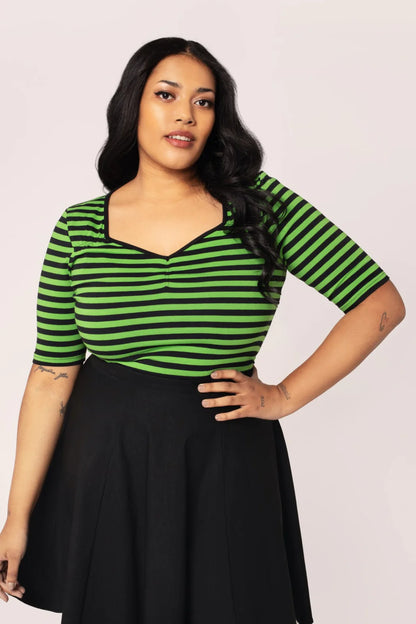 Warlock Top in Green/Black by Hell Bunny