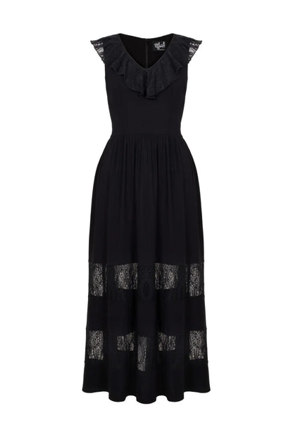 Mortem Black Lace Maxi Dress by Hell Bunny