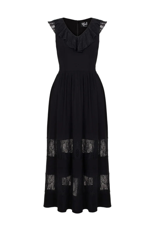 Mortem Black Lace Maxi Dress by Hell Bunny