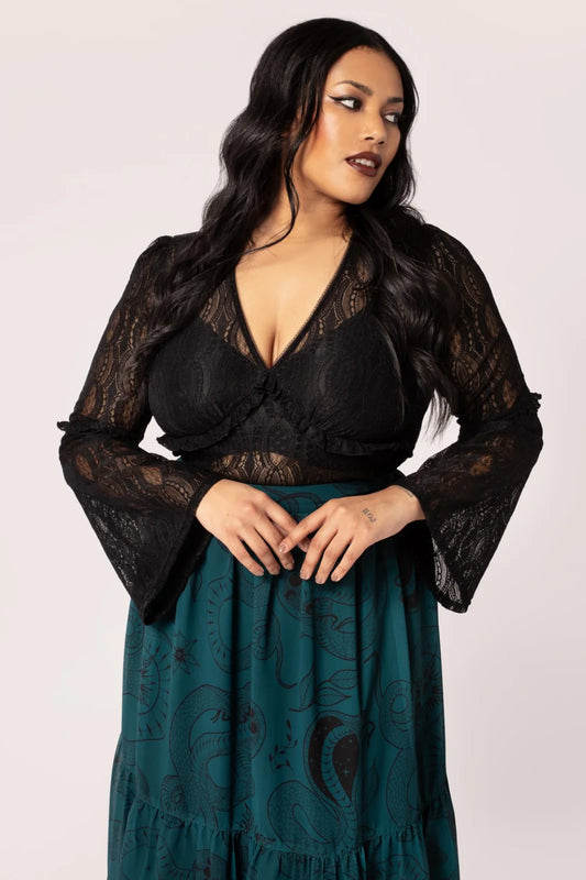 Rhea Black Lace Top by Hell Bunny