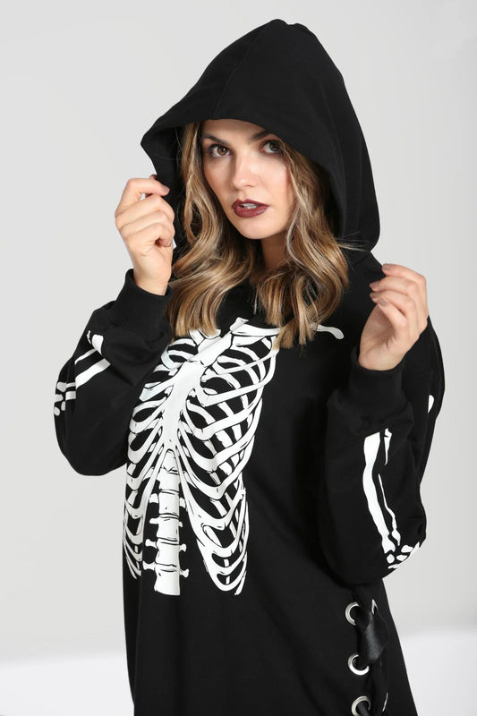 Skeleton Hoodie Dress by Hell Bunny