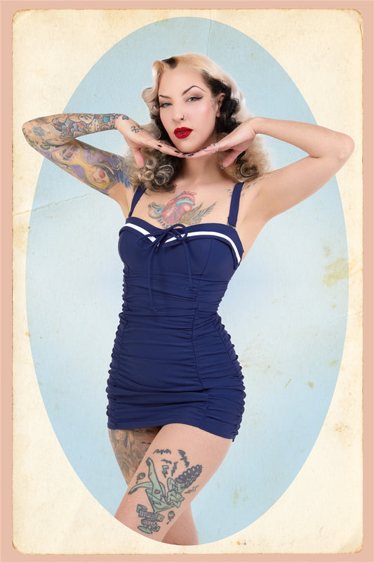 Sailor Folded Collar Swimsuit by Collectif