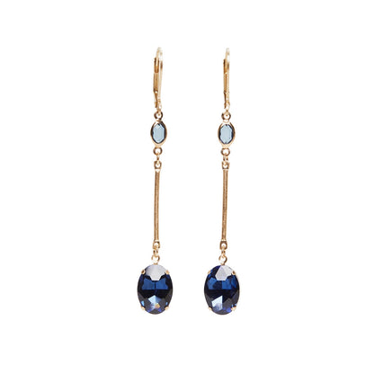 Vintage-inspired blue oval stone drop earrings, perfect for formal occasions.