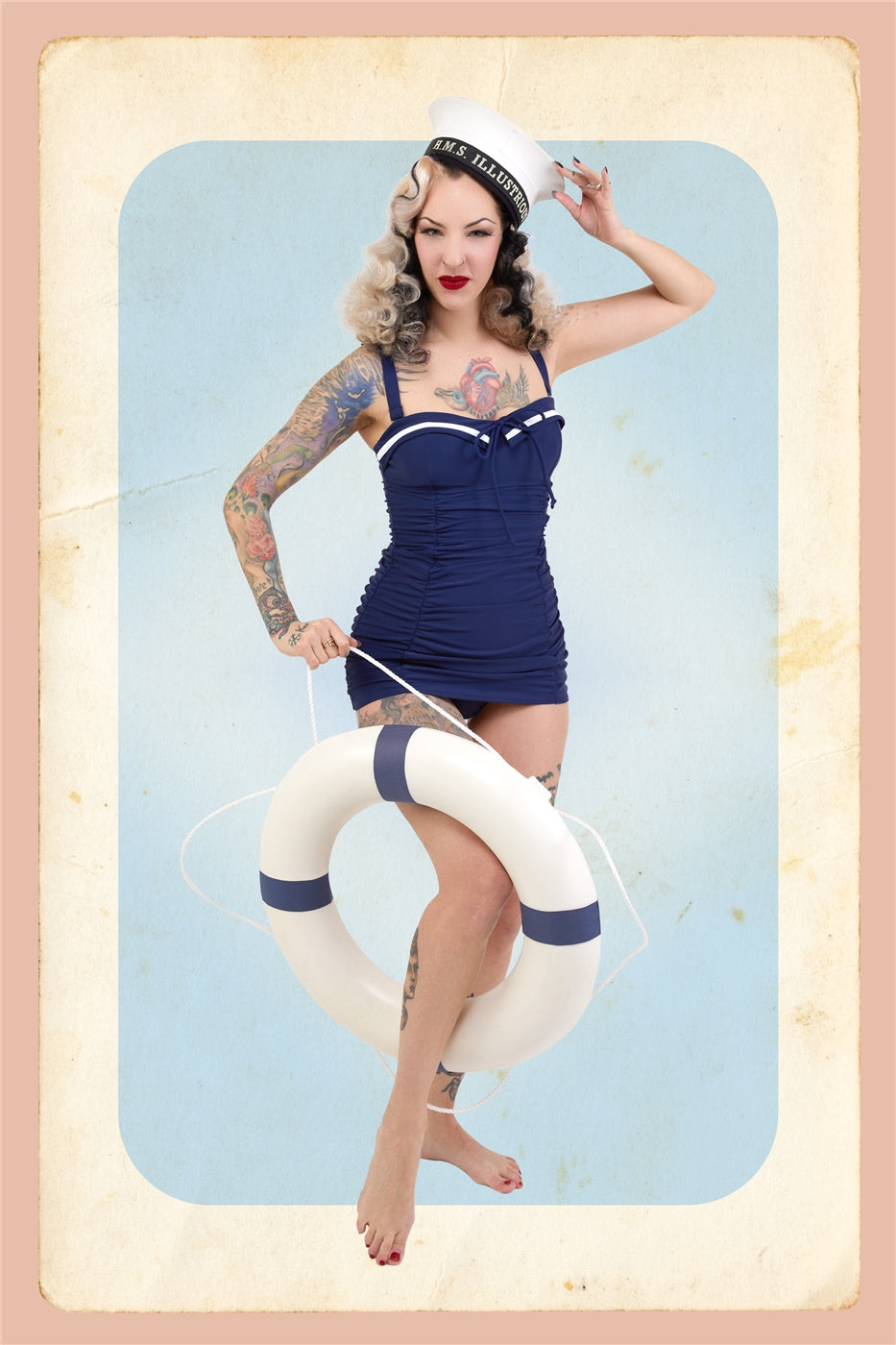 Sailor Folded Collar Swimsuit by Collectif