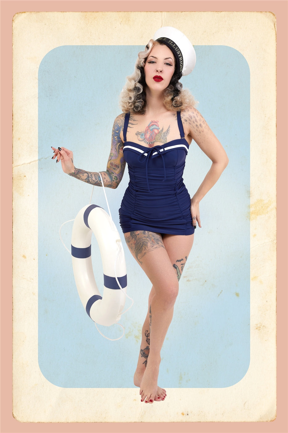 Sailor Folded Collar Swimsuit by Collectif