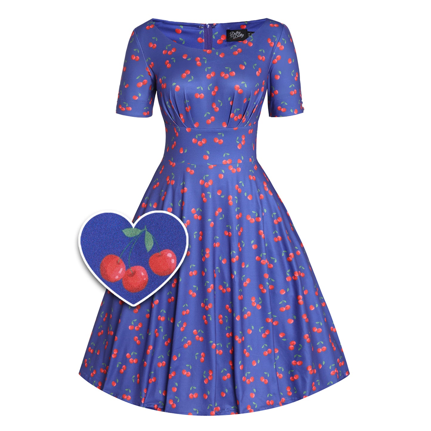 Brenda Blue Cherry Short-Sleeved Dress by Dolly & Dotty