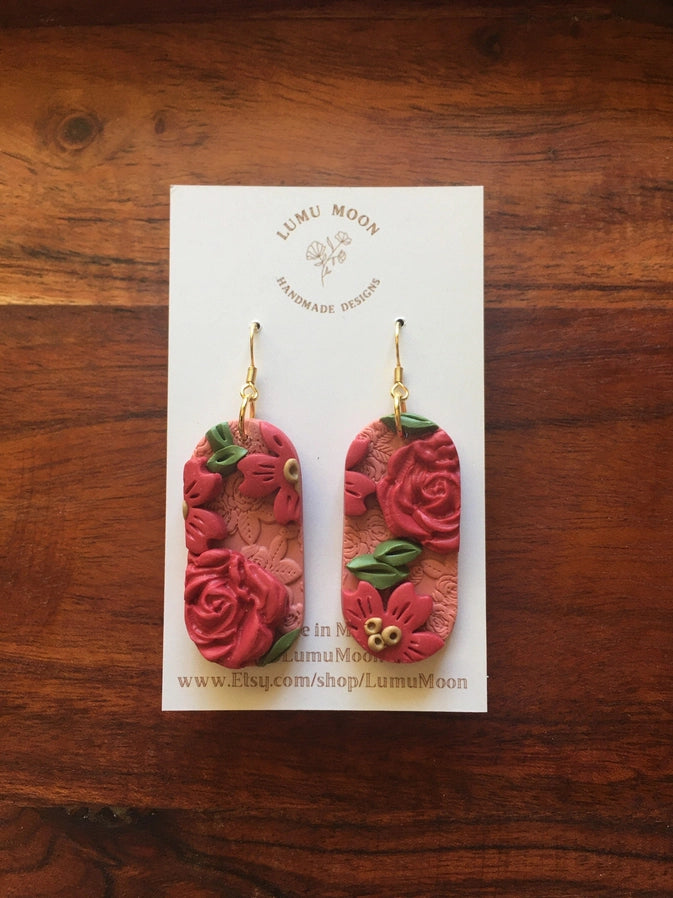 Must Love Flowers Dangle Earrings in Rose/Red by Lumu Moon