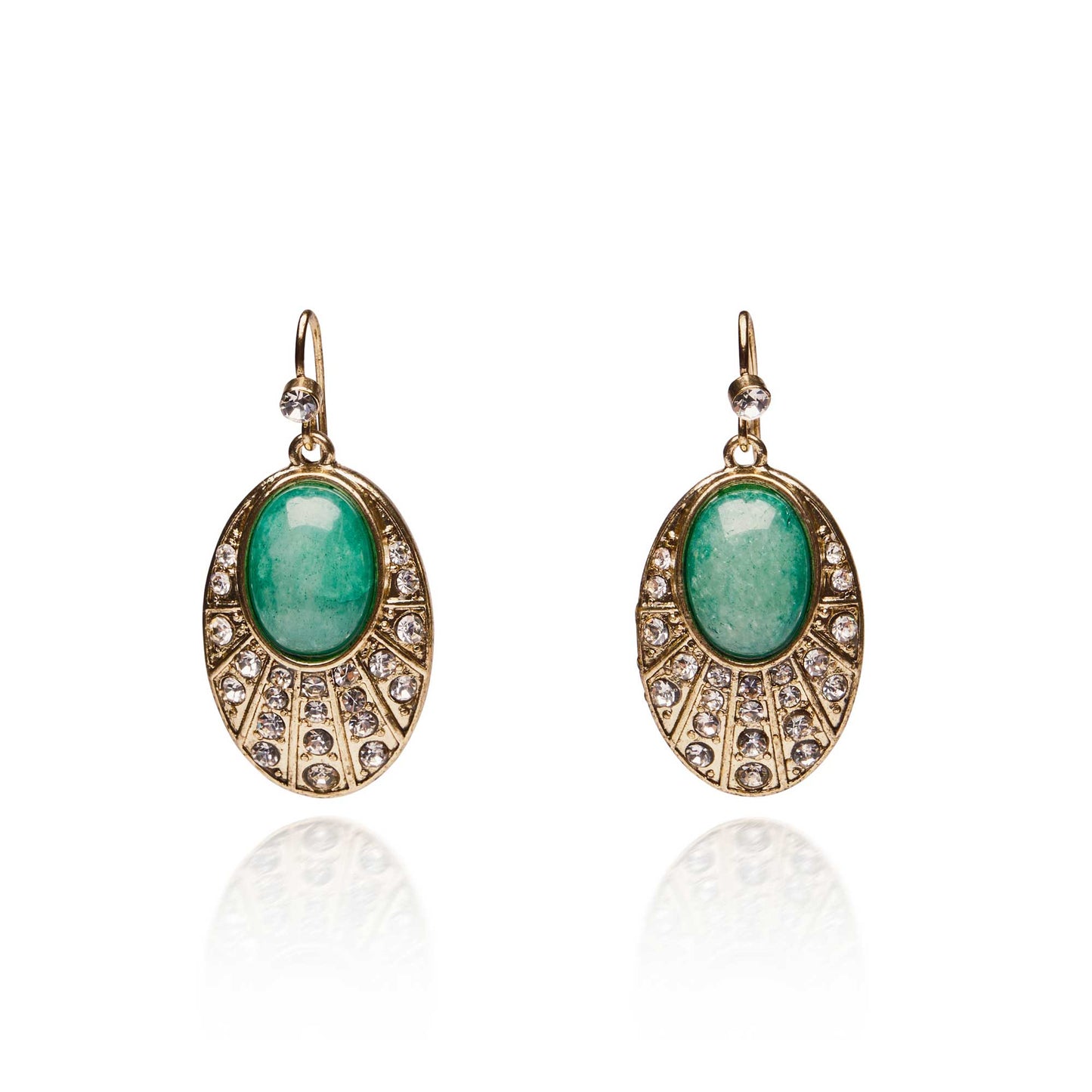 Green Agate Oval Stone Drop Earrings