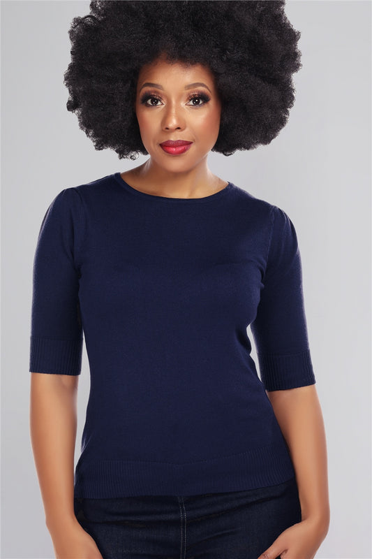 Chrissie Plain Navy Top by Collectif