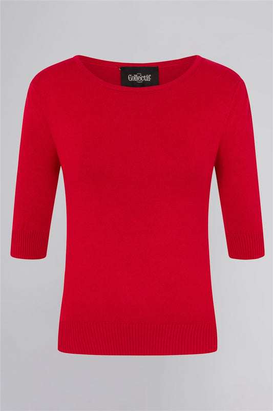 Chrissie Plain Red Knit Top by Collectif