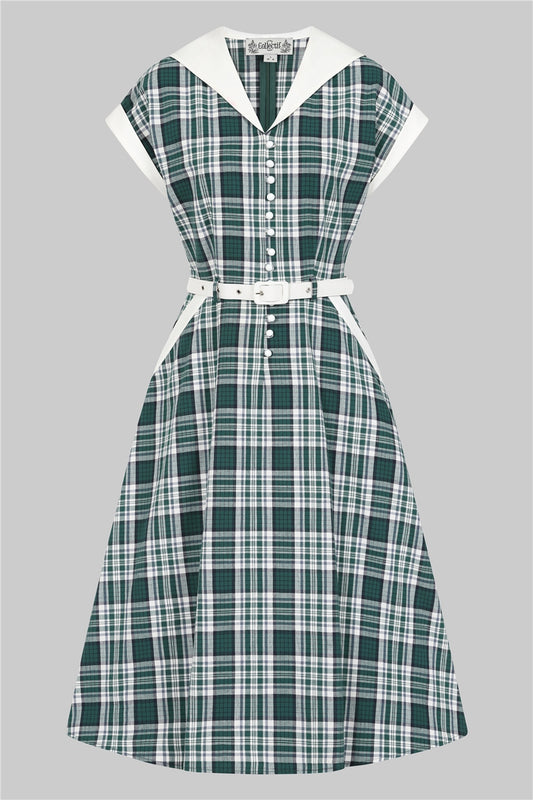 Marjorie Emerald Check Swing Dress